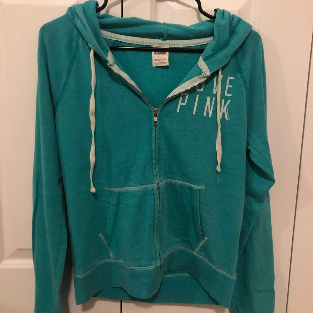 Victoria's Secret PINK teal full zip hoodie